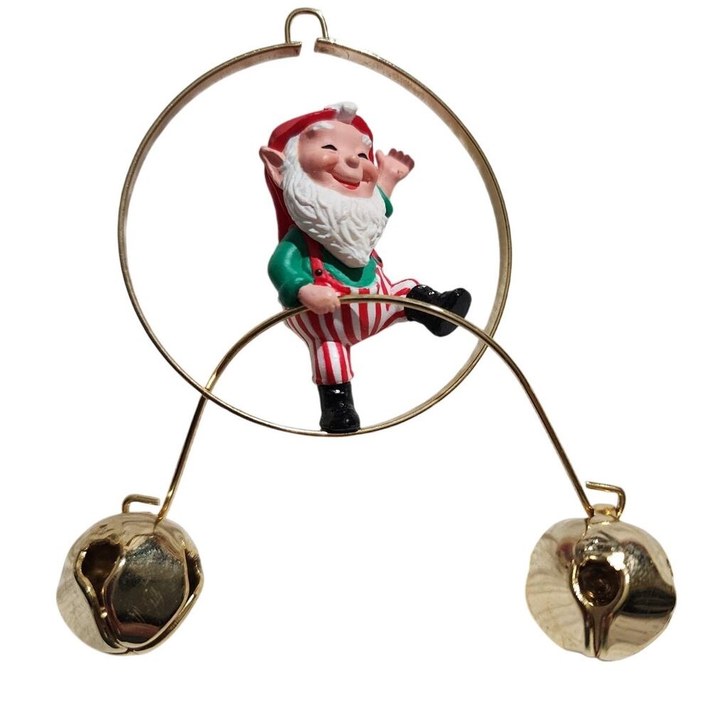 Hallmark Keepsake Handcrafted Ornament Balancing Elf Holding Jingle Bells 1989
